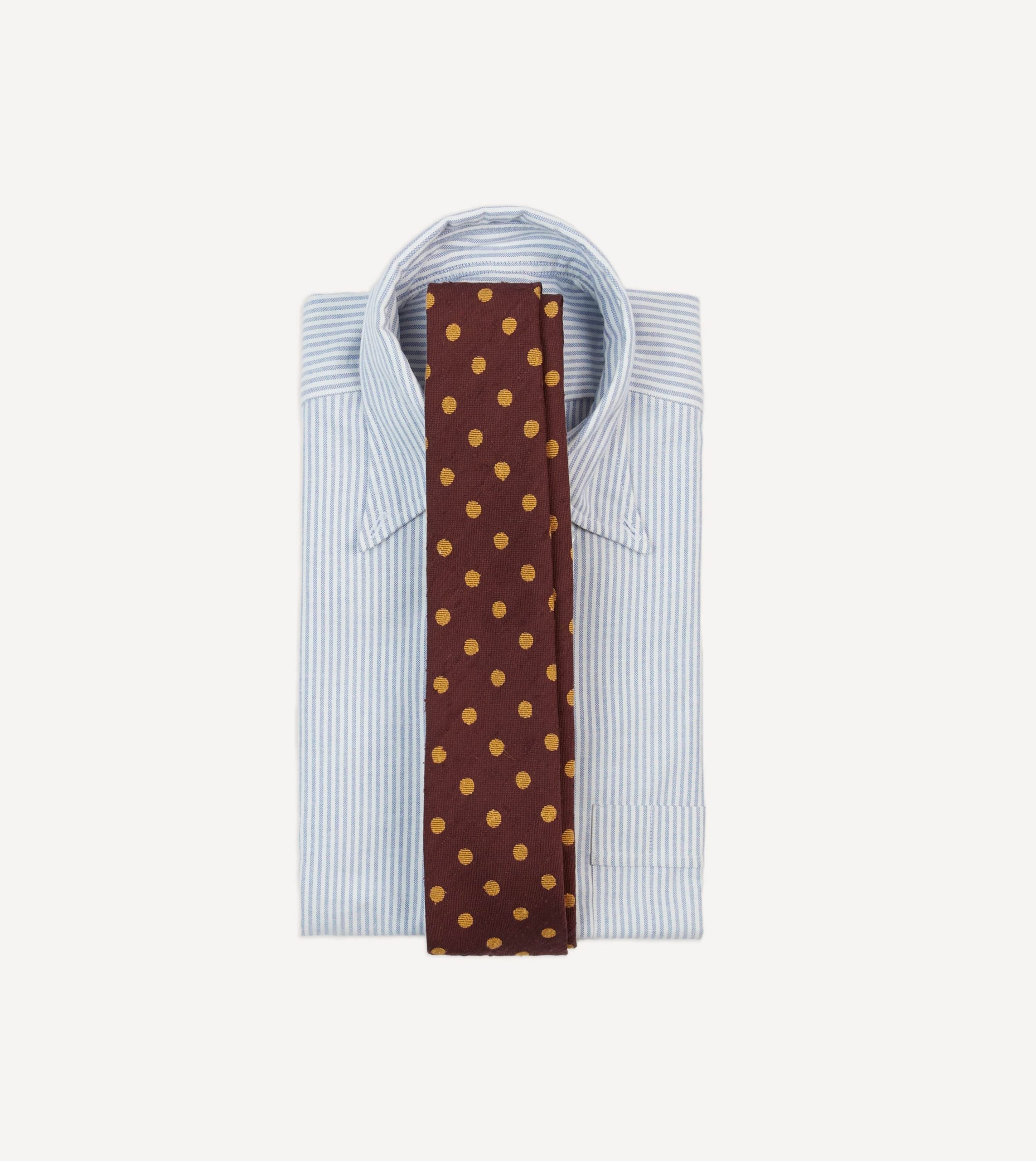 Burgundy and White Spots Shantung Silk Tie - Image 2