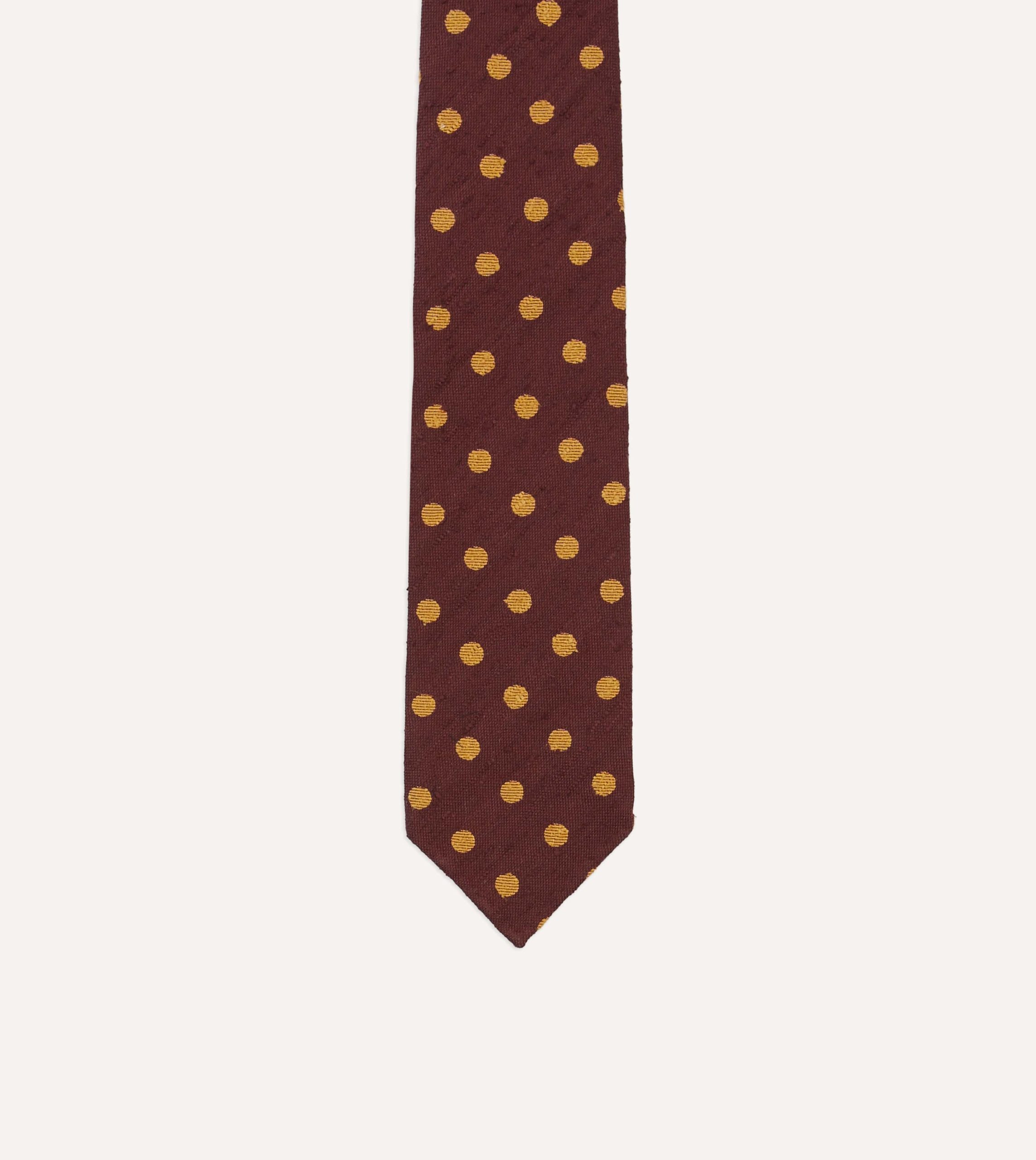 Burgundy and White Spots Shantung Silk Tie - Image 3