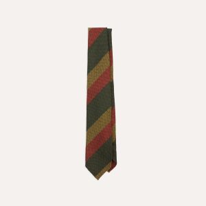 Green. Red and Mustard Block Stripe Hand Rolled Wool Tie