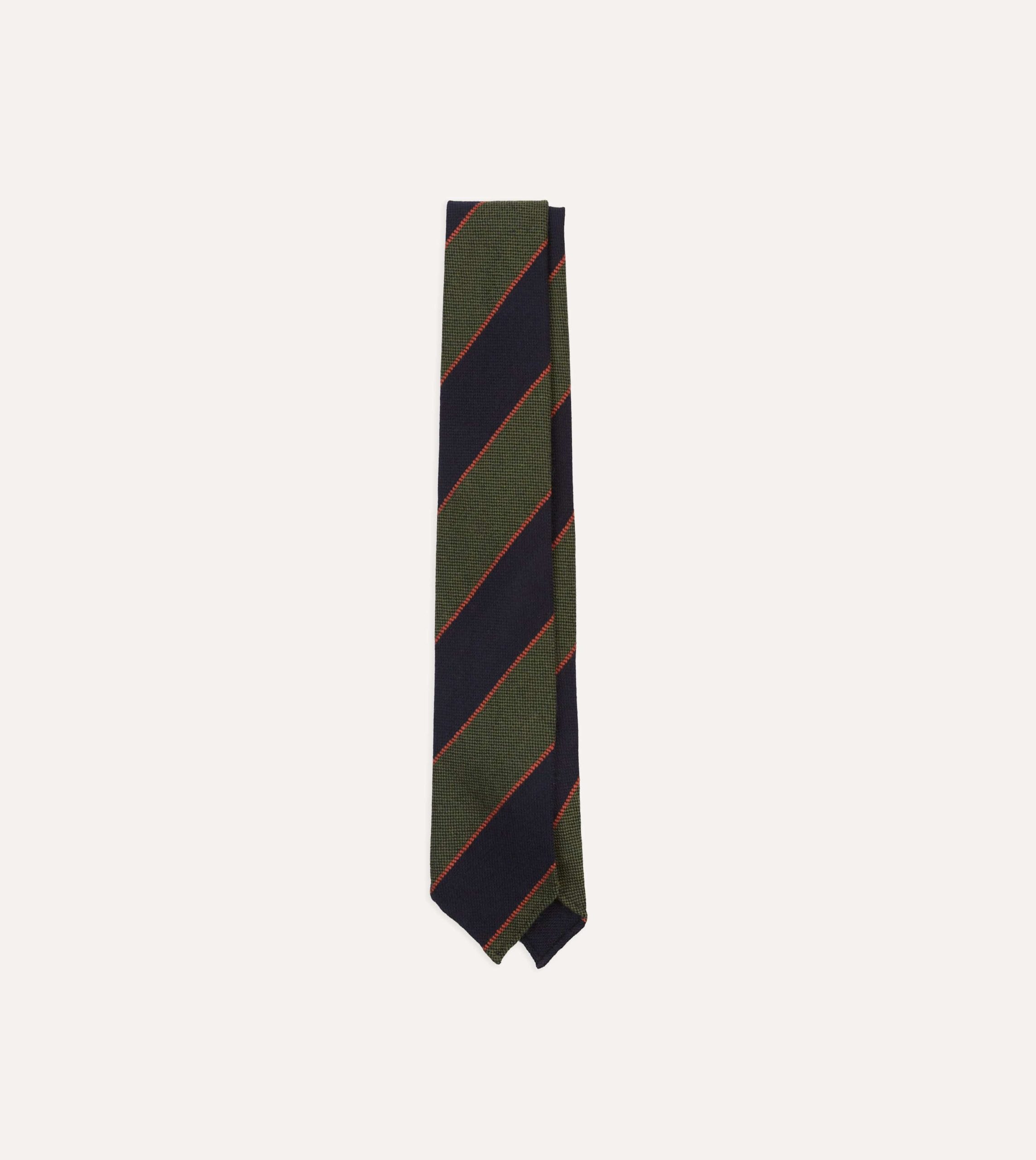 Green. Red and Navy Line Stripe Hand Rolled Wool Tie