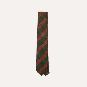 Green. Yellow and Red Thick Stripe Hand Rolled Wool Tie