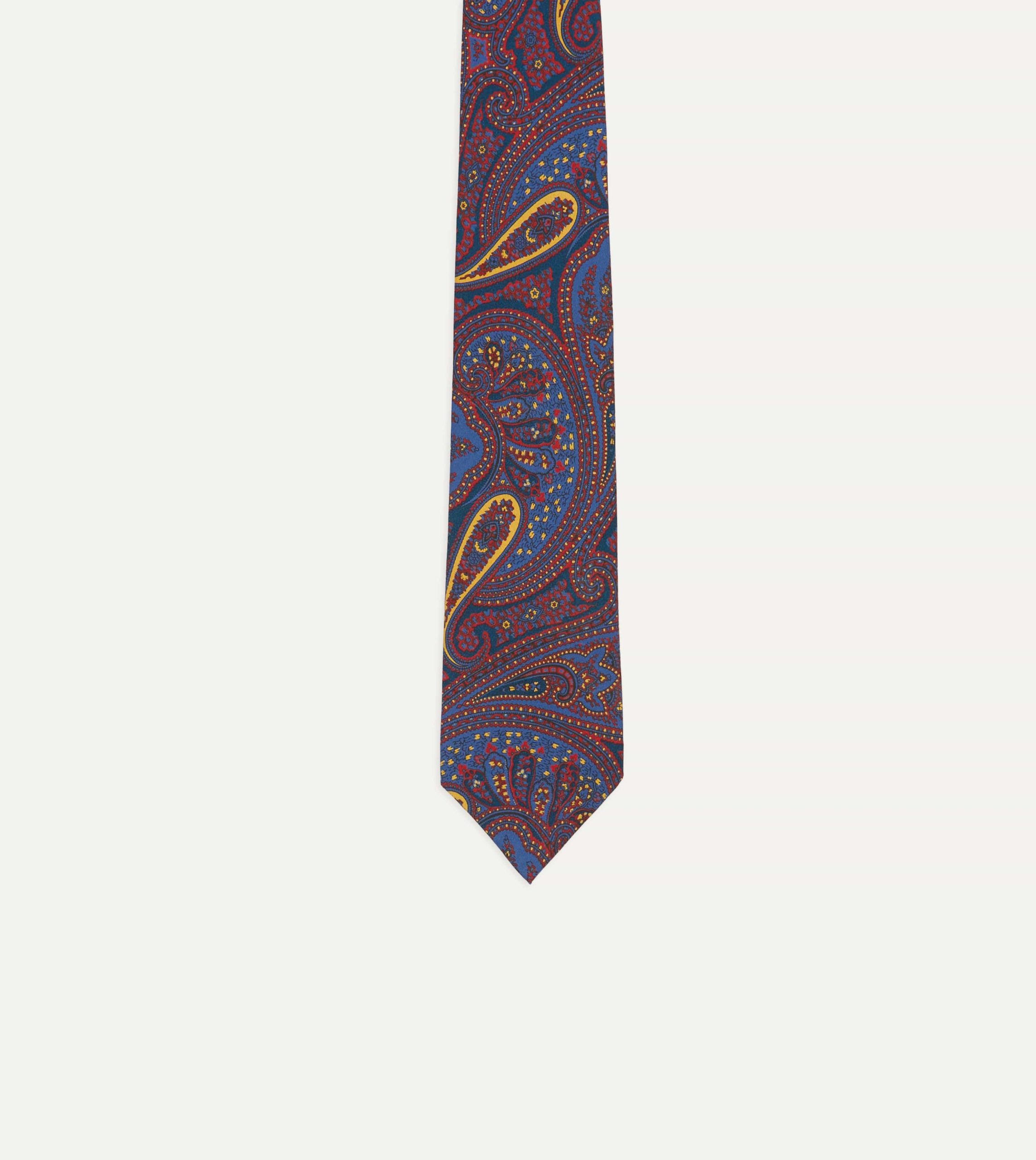 Red and Blue Large Paisley Print Madder Silk Self Tipped Tie - Image 4