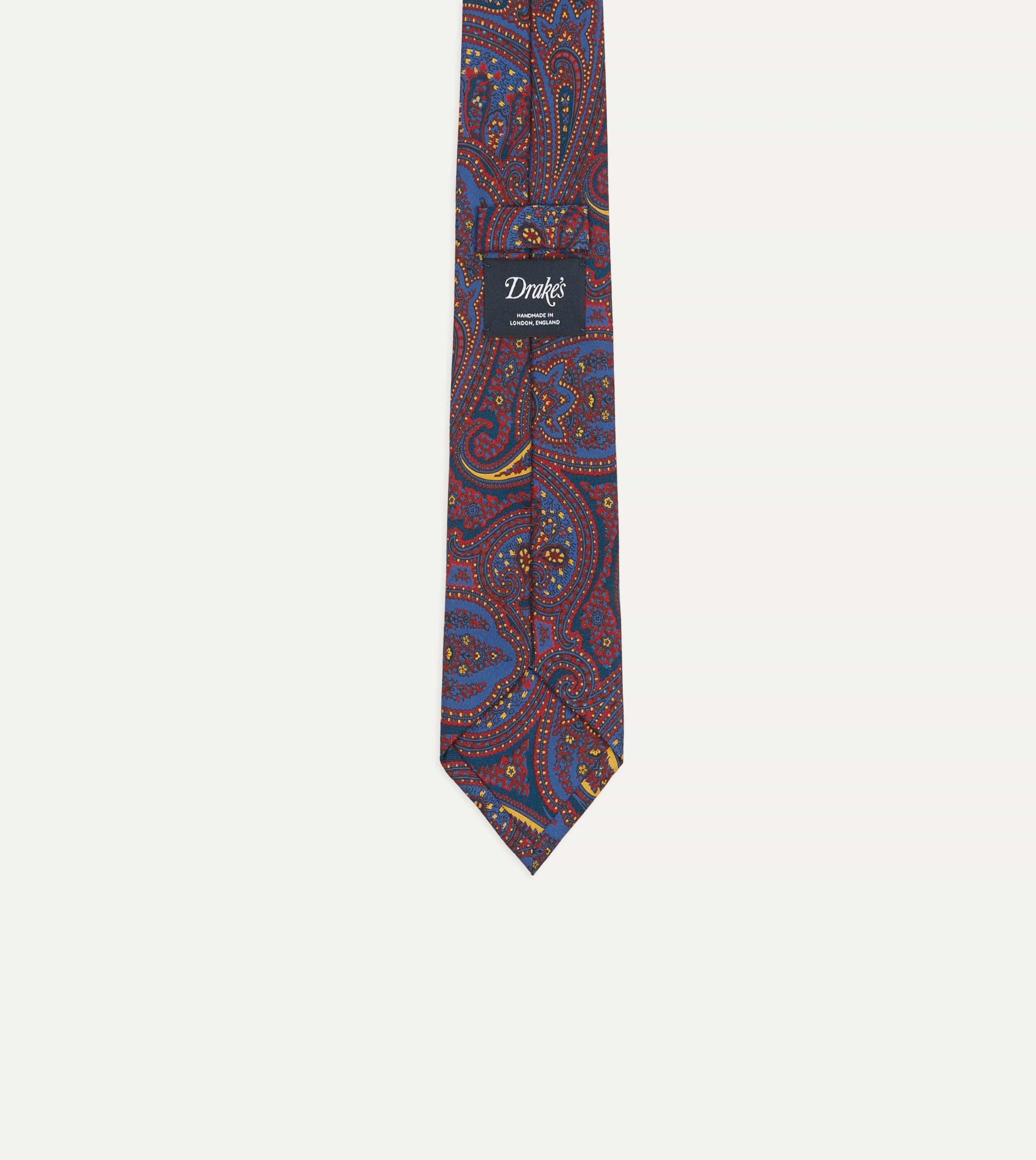 Red and Blue Large Paisley Print Madder Silk Self Tipped Tie - Image 3