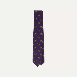 Navy and Yellow Dog Print Silk Tie
