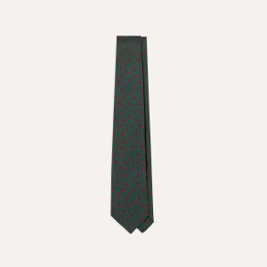 Green Paisley Leaf Print Silk Hand-Rolled Tie