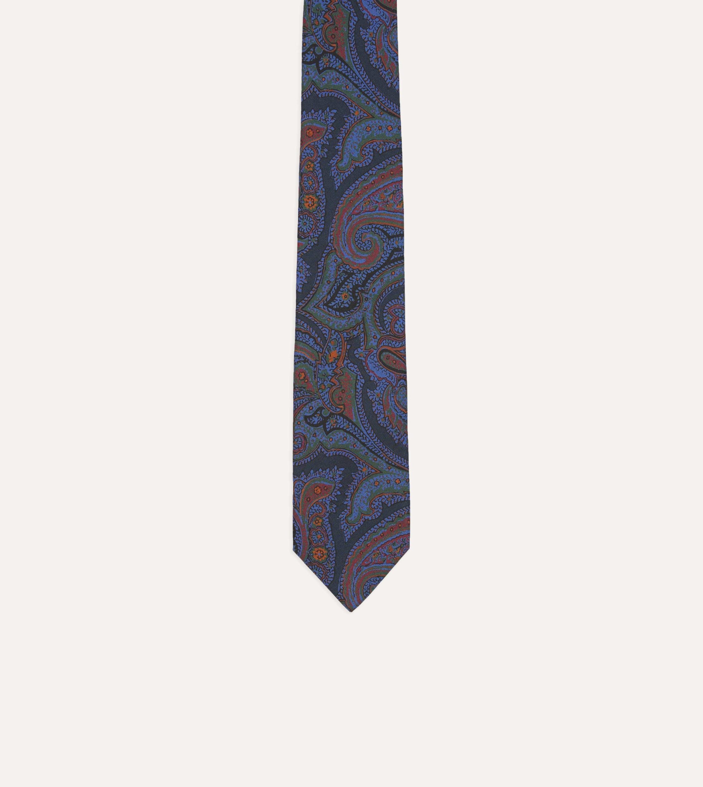 Navy Acanthus Print Silk Self Tipped Tie - Image 3