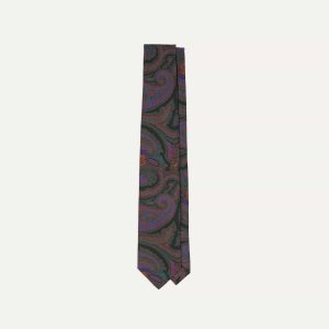 Green Acanthus Print Silk Self Tipped Tie