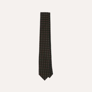 Black Green. and Red Diamond Print Check Self-Tipped Wool Tie