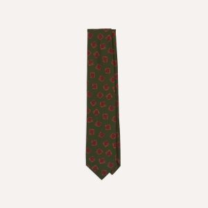 Green Jumbled Tile Print Silk Self Tipped Tie