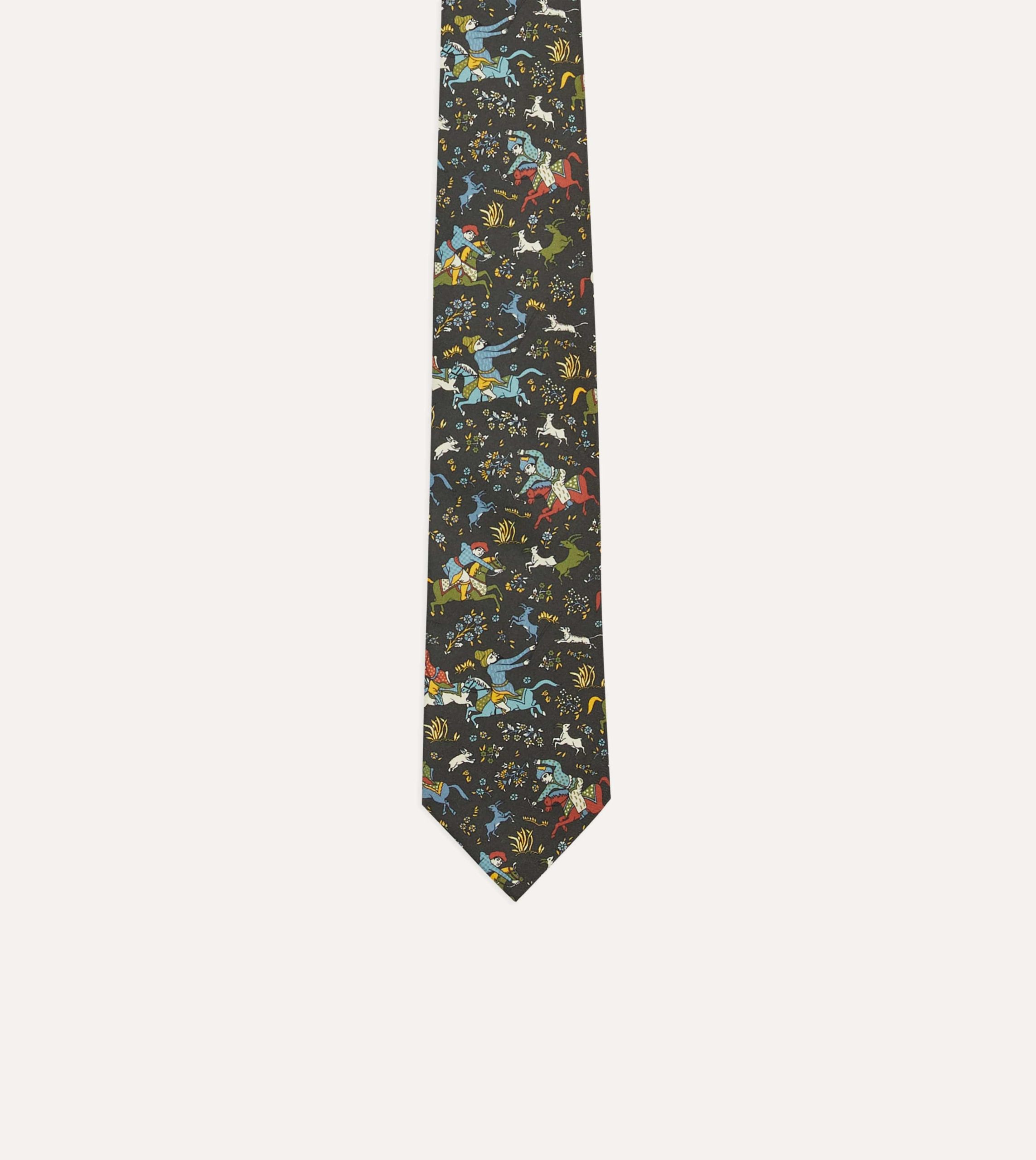 Drake's by A. Levine Black Mughal Print Silk Self Tipped Tie - Image 3