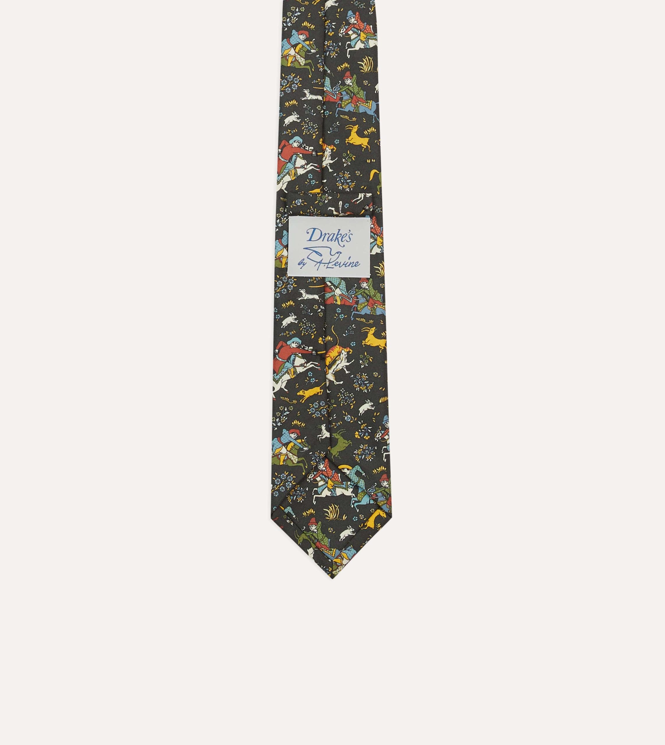 Drake's by A. Levine Black Mughal Print Silk Self Tipped Tie - Image 4