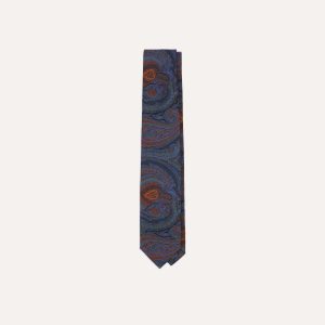 Navy Large Paisley Print Madder Silk Self-Tipped Tie