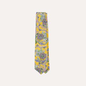 Yellow Large Paisley Silk Self-Tipped Tie
