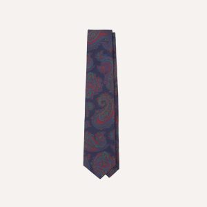 Navy Large Paisley Print Madder Silk Self-Tipped Tie