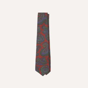 Rust Large Paisley Print Madder Silk Self-Tipped Tie