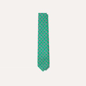 Green Jumbled Tile Print Silk Self Tipped Tie
