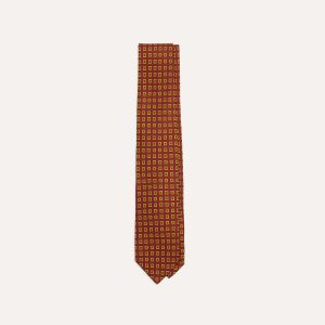 Red and Yellow Tile Print Silk Self-Tipped Tie