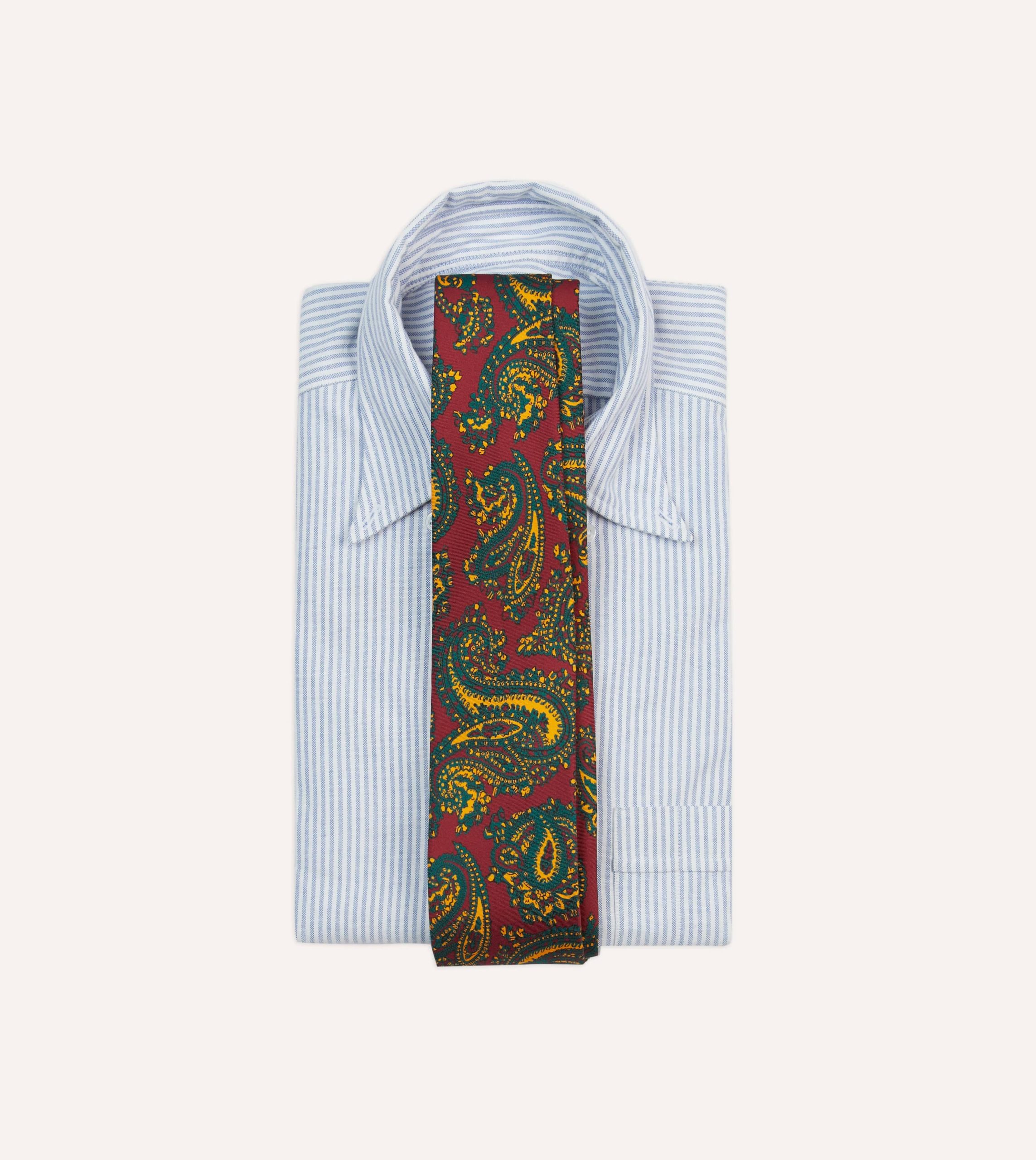Red and Green Ornate Paisley Print Silk Self Tipped Tie - Image 2