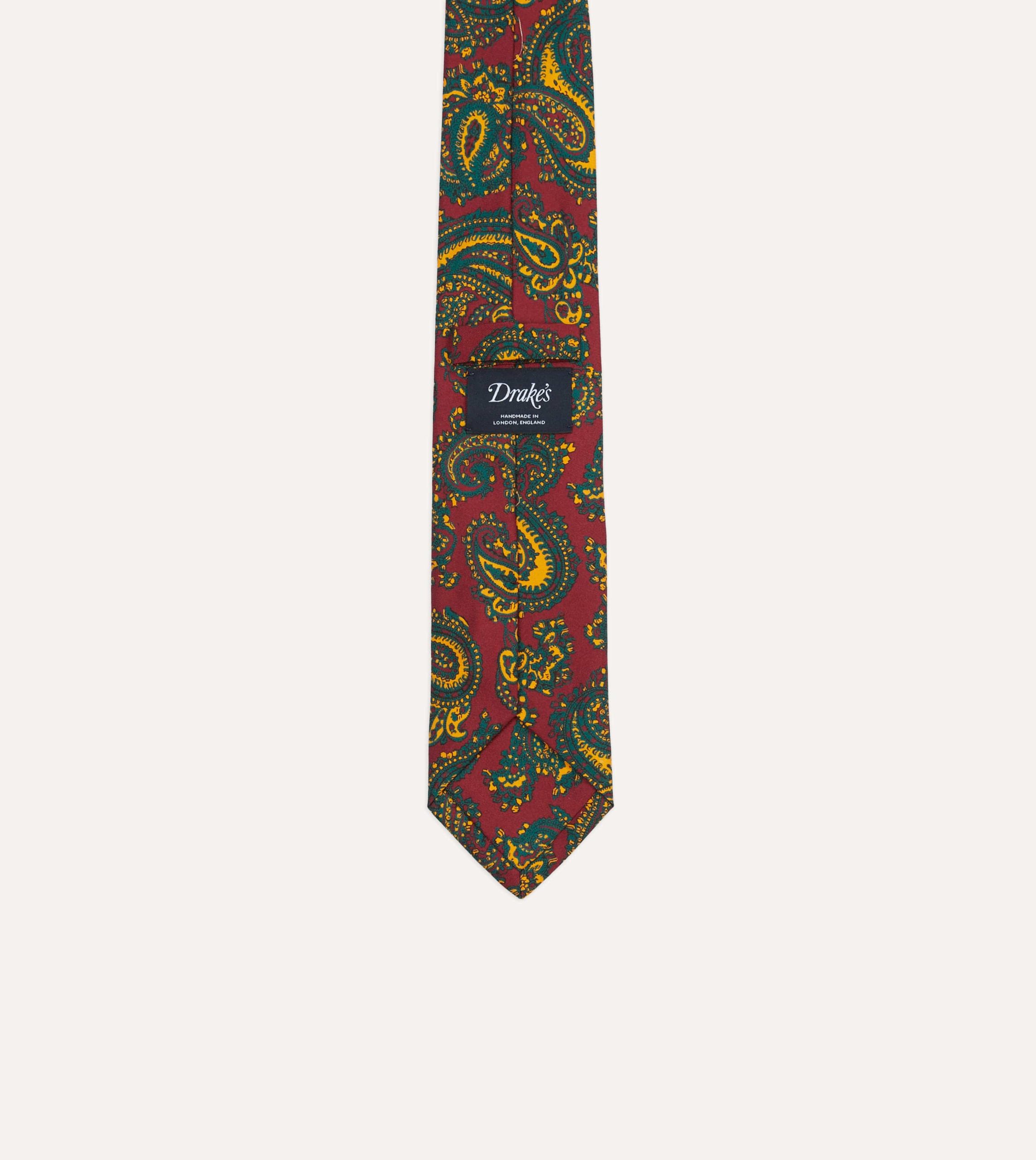 Red and Green Ornate Paisley Print Silk Self Tipped Tie - Image 4