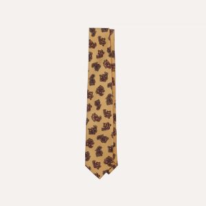 Gold and Red Paisley Motif Print Silk Self Tipped Tie