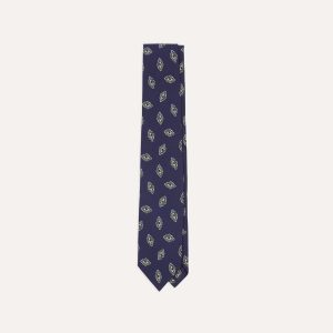 Navy Diamond Flower Print Silk Self-Tipped Tie