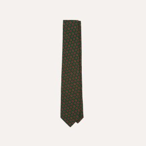 Green Floral Medallion Print Wool-Silk Self Tipped Tie