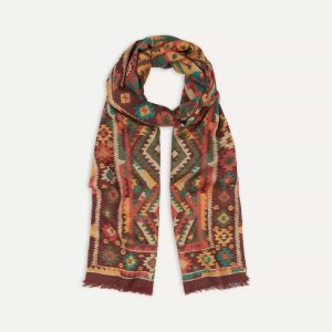 Brown Kilim Print Wool-Silk Scarf