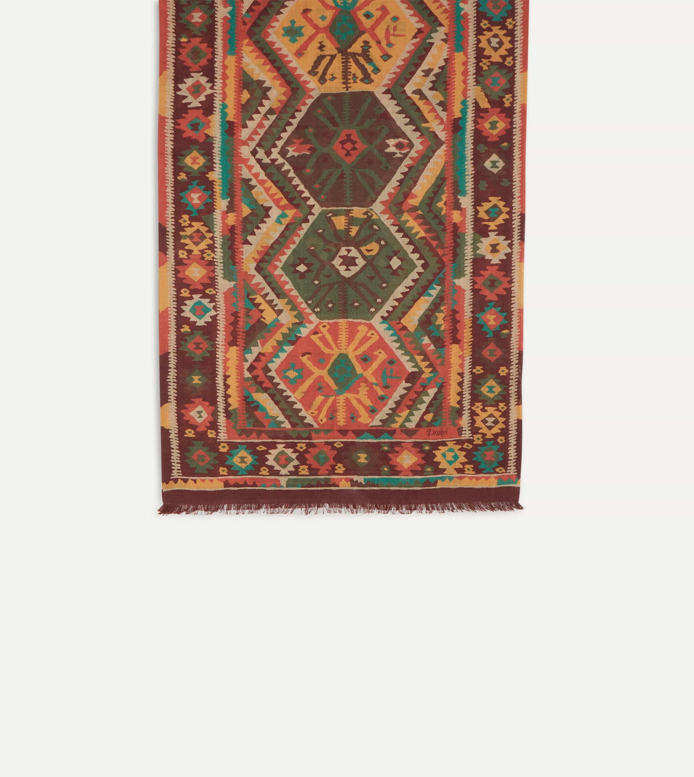 Brown Kilim Print Wool-Silk Scarf - Image 4