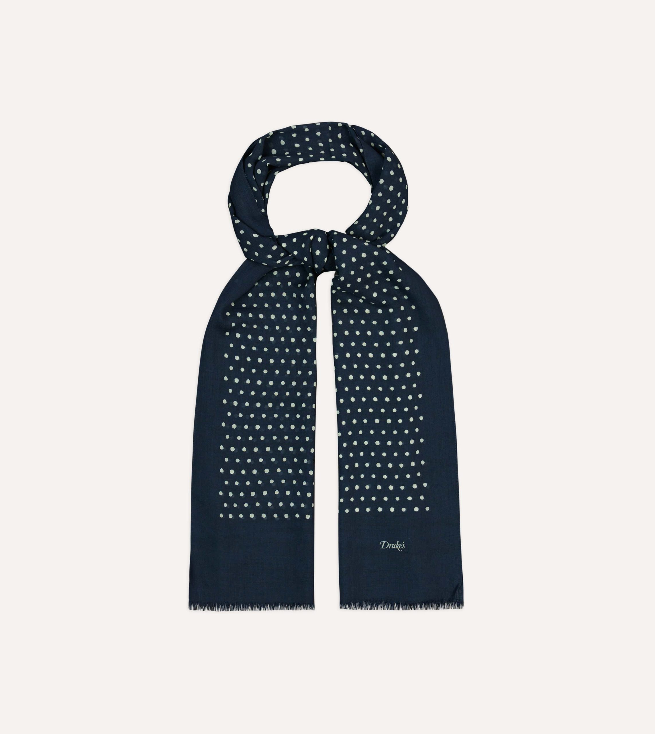 Navy Polka Dot Wool Scarf - Image 3