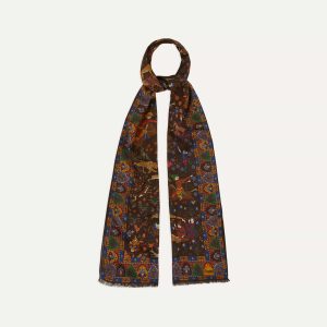 Brown Mughal Hunter Print Wool-Silk Scarf