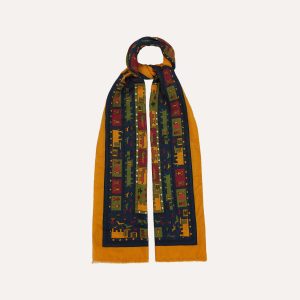 Navy and Yellow Navajo Print Wool-Silk Scarf