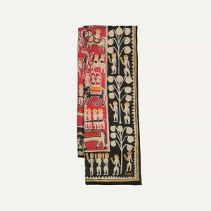 Black and Red Tribal Elephant Print Wool-Silk Scarf
