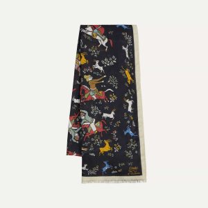 Drake's by A. Levine Black Mughal Print Wool-Silk Scarf