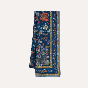 Navy Summer Mughal Print Wool Silk Scarf