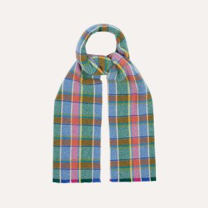 Blue Tartan Check Wool Scarf