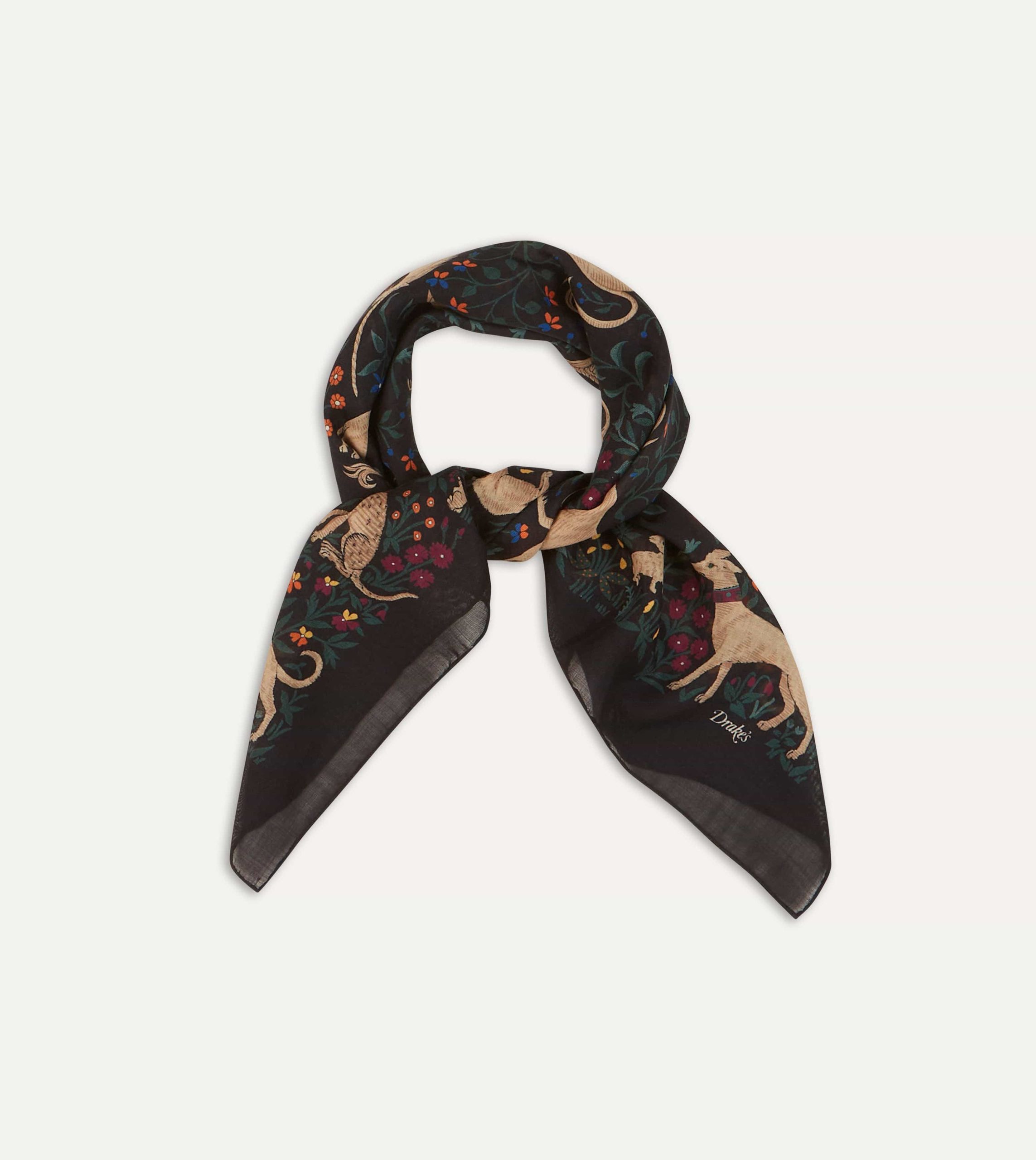 Black Unicorn Print Wool-Silk Square Scarf - Image 5