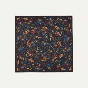 Navy Mughal Print Wool-Silk Square Scarf