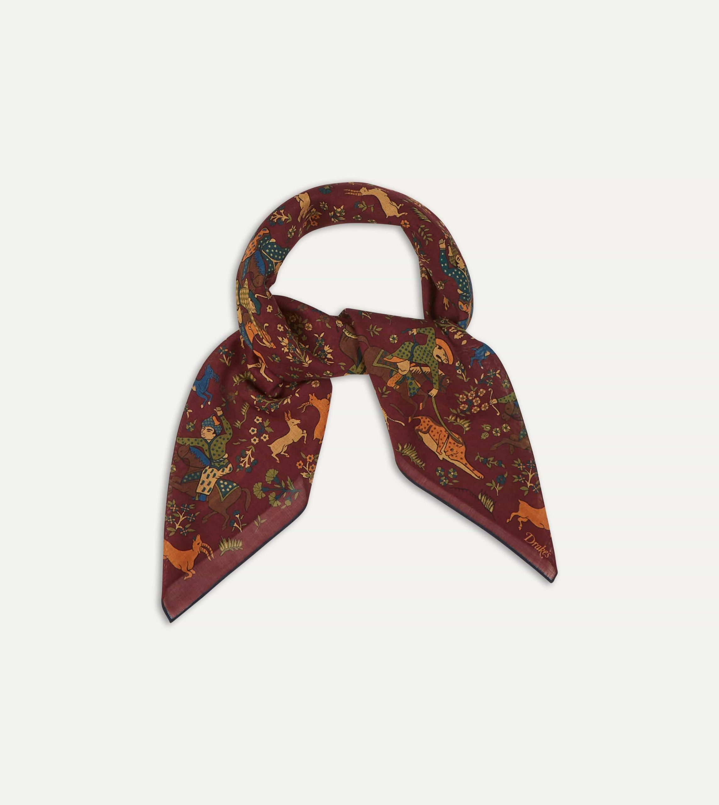 Burgundy Mughal Print Wool-Silk Square Scarf - Image 5