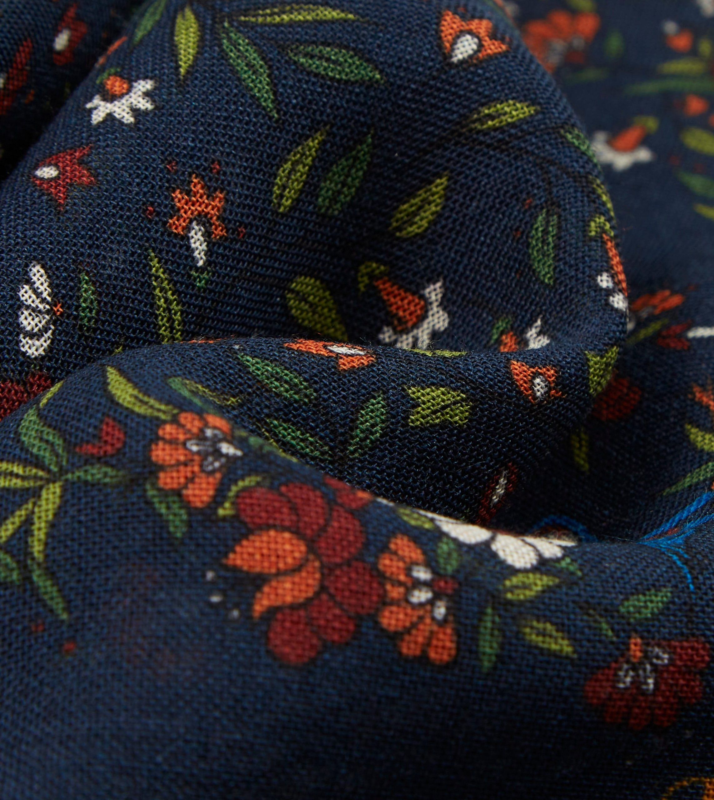 Navy Birds of Paradise Print Wool-Silk Square Scarf - Image 2