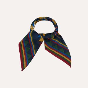 Navy Buddhist Rider Print Wool-Silk Bandana