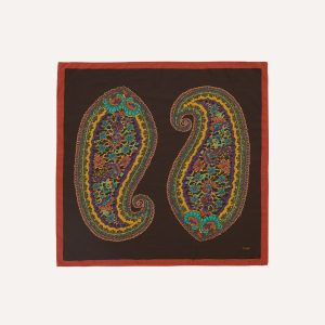 Brown Large Paisley Print Wool-Silk Bandana