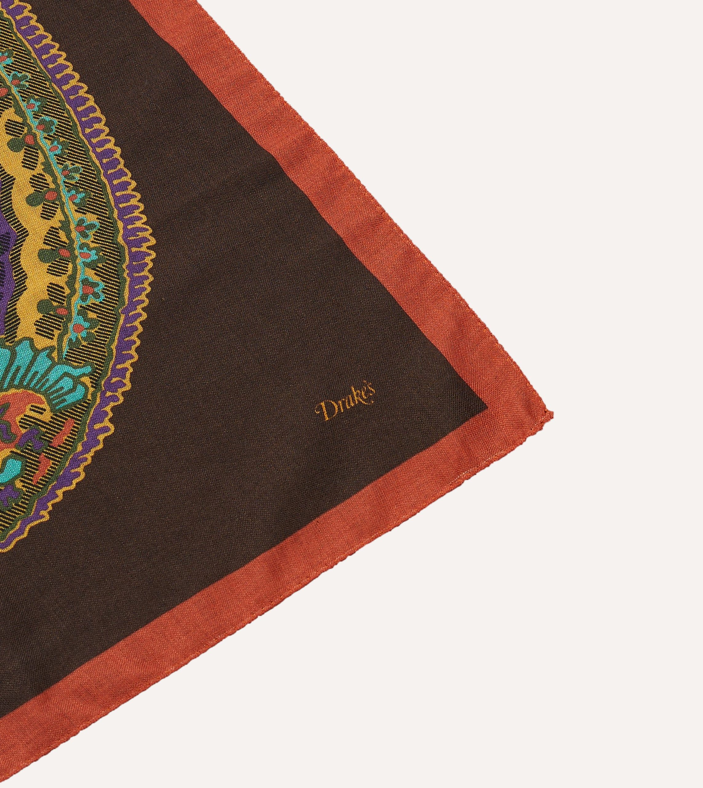 Brown Large Paisley Print Wool-Silk Bandana - Image 4