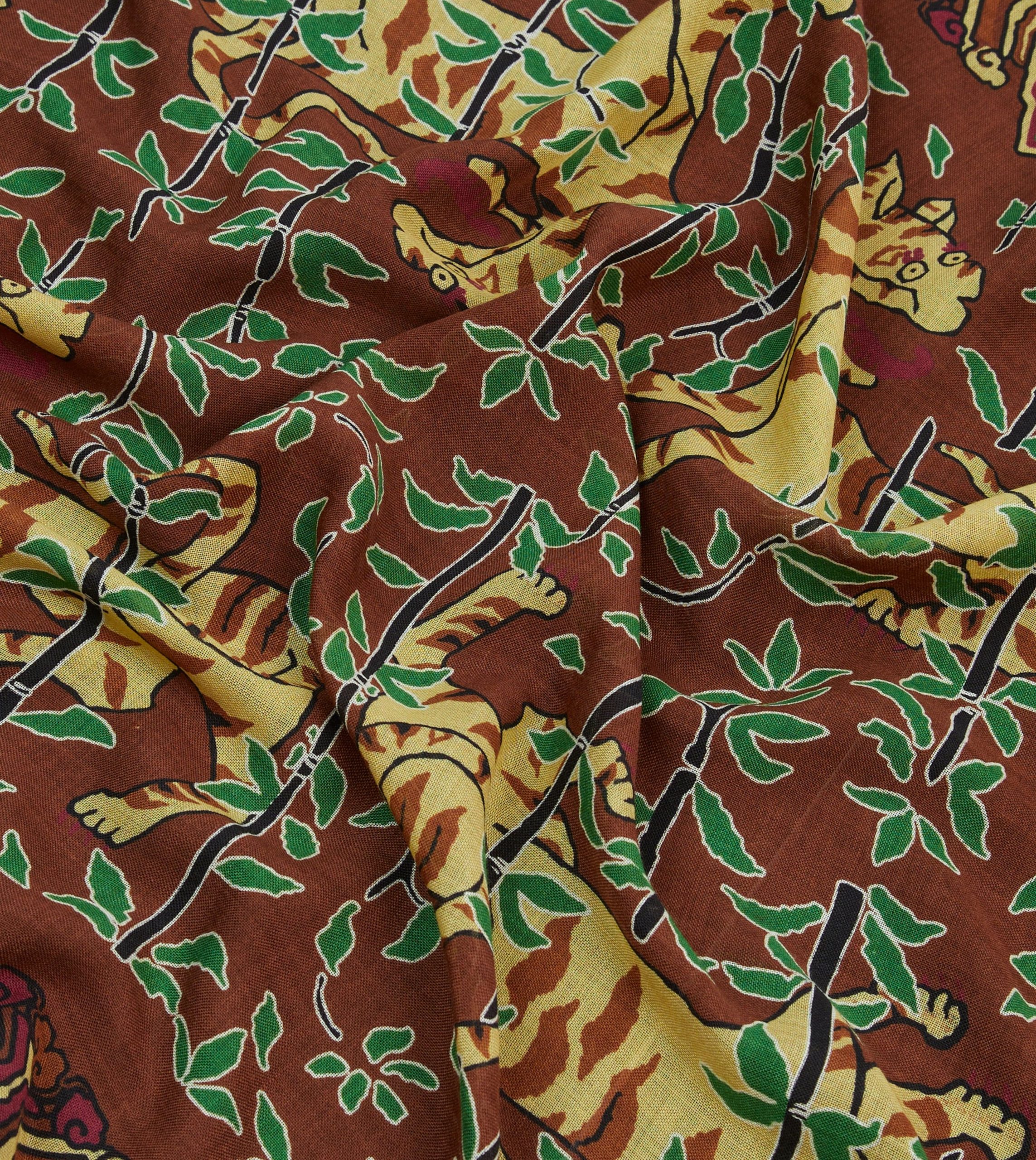 Brown Tigers Print Wool-Silk Bandana - Image 2