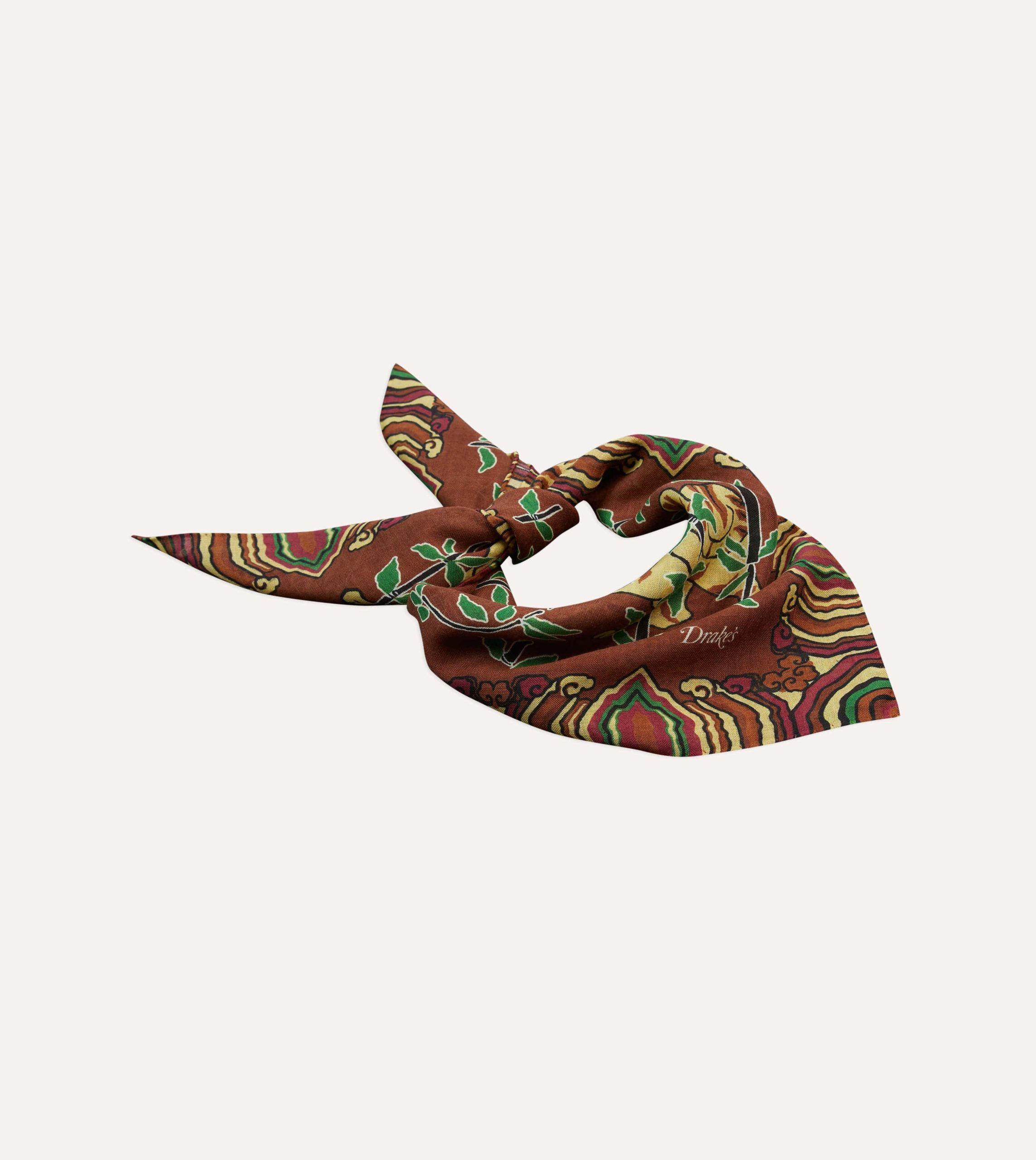 Brown Tigers Print Wool-Silk Bandana - Image 4