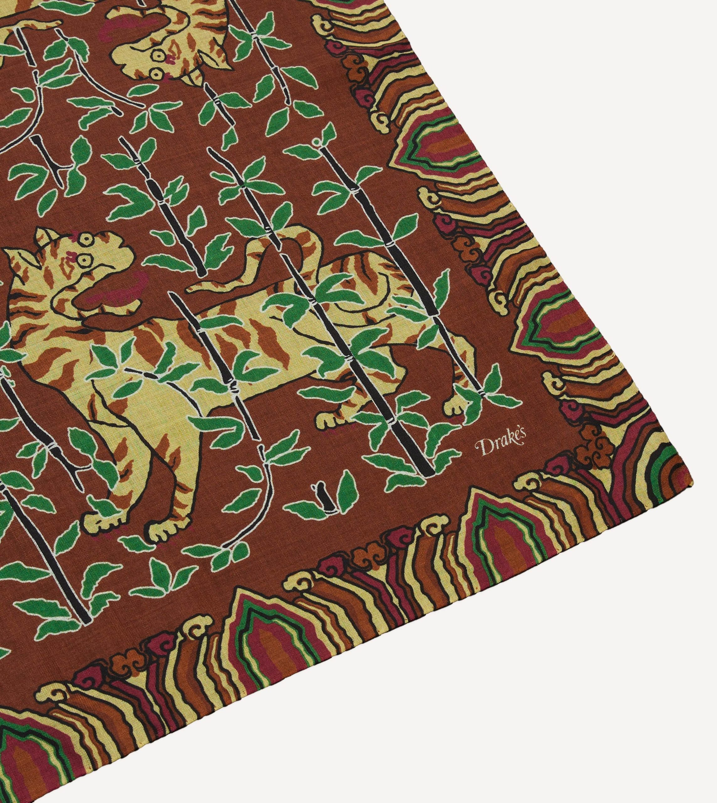 Brown Tigers Print Wool-Silk Bandana - Image 3