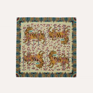 Ecru Tigers Print Wool-Silk Bandana