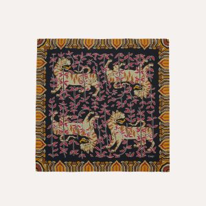 Black Tigers Print Wool-Silk Bandana