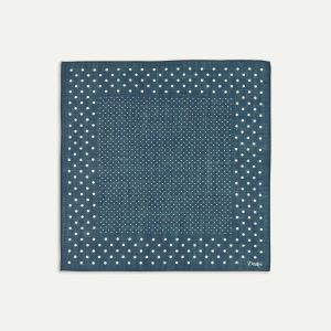 Navy Spots Print Wool-Silk Pocket Square