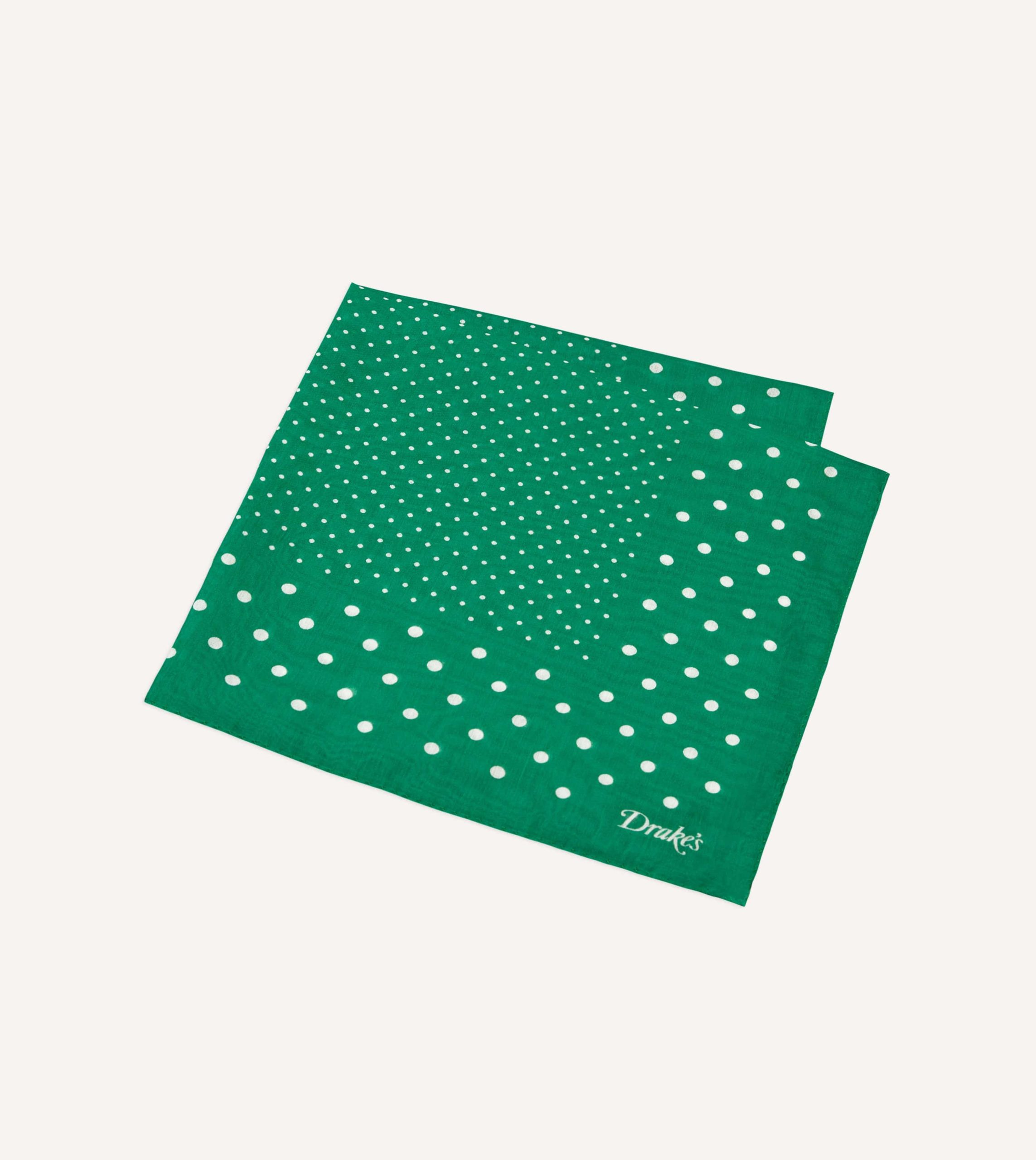 Green Spot Border Print Cotton-Silk Pocket Square - Image 3