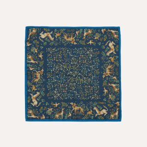 Blue and Navy Unicorn Garden Print Cotton-Silk Pocket Square
